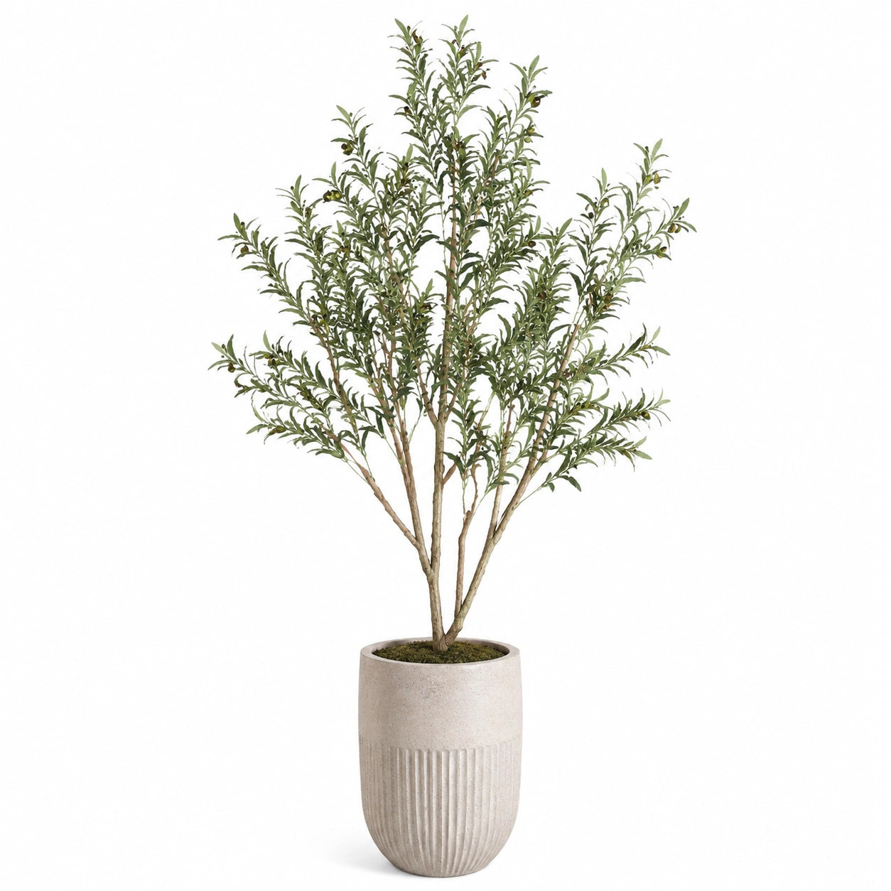 Olivier artificiel 180 cm feuillage vert en plastique pot en ciment style naturel intérieur