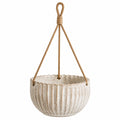 Jardinière suspendue Ø20 cm x H15 cm en céramique beige avec corde tressée pour plantes