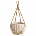 Pot de fleurs suspendu Ø18 cm en céramique beige avec corde tressée style bohème