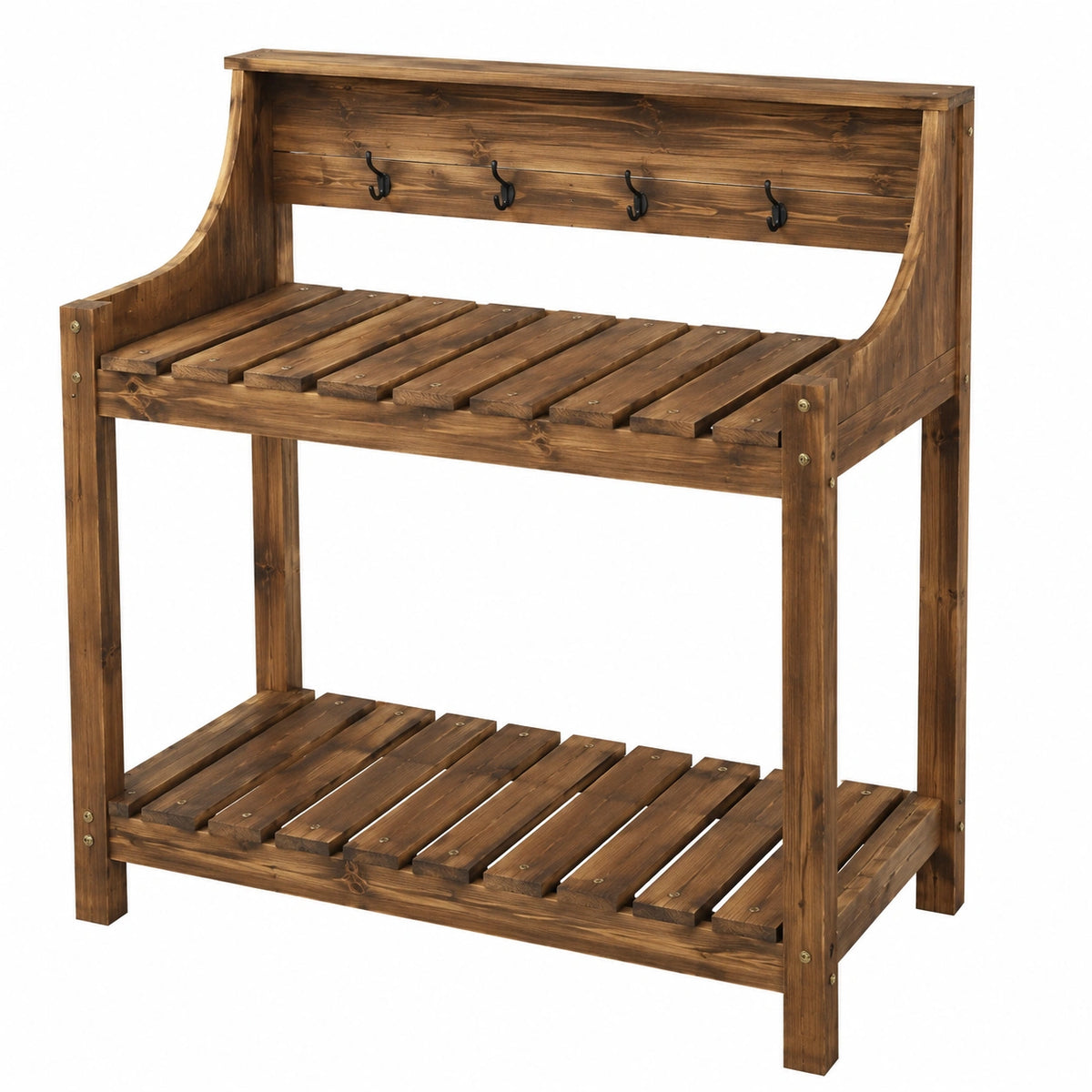 Table de jardinage en bois marron 100 x 50 x 120 cm avec étagère et crochets