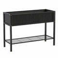 Jardinière surélevée 100 x 40 x 80 cm en acier noir avec étagère de rangement