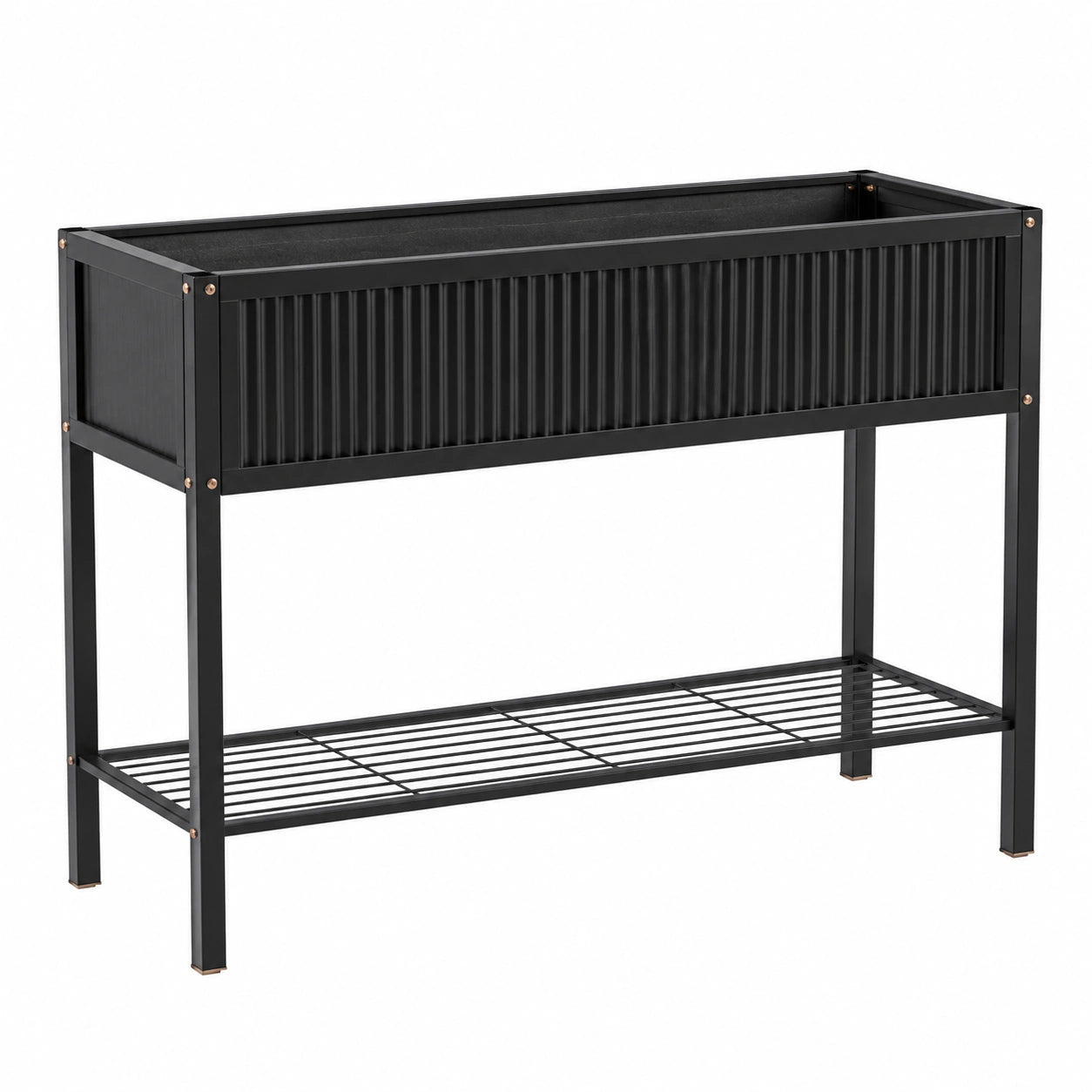 Jardinière surélevée 100 x 40 x 80 cm en acier noir avec étagère de rangement