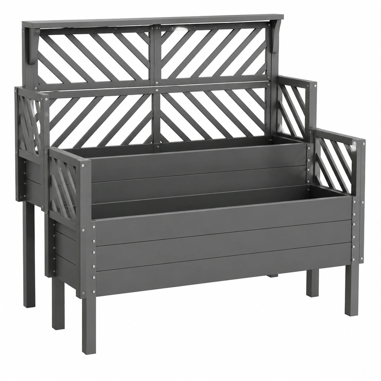 Jardinière surélevée 120 x 40 x 150 cm en acier gris anthracite avec treillis décoratif