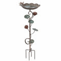 Bain d oiseaux sur piquet 25 x 110 cm en métal brun vert avec décor lotus pour jardin