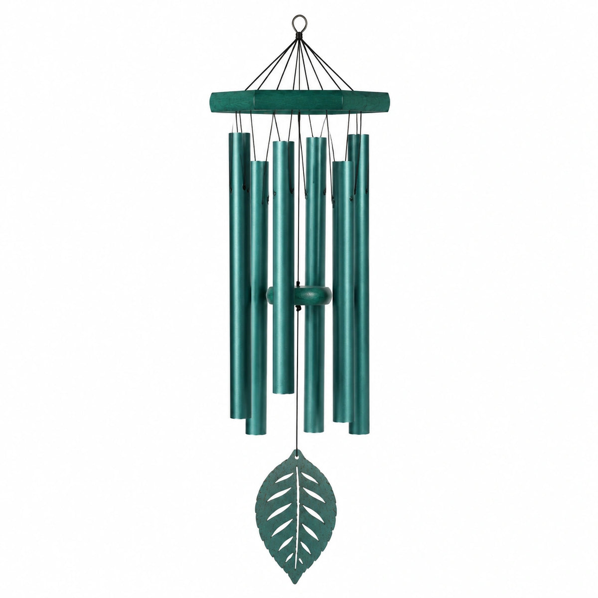 Carillon éolien 85 cm en métal vert pour décoration extérieure