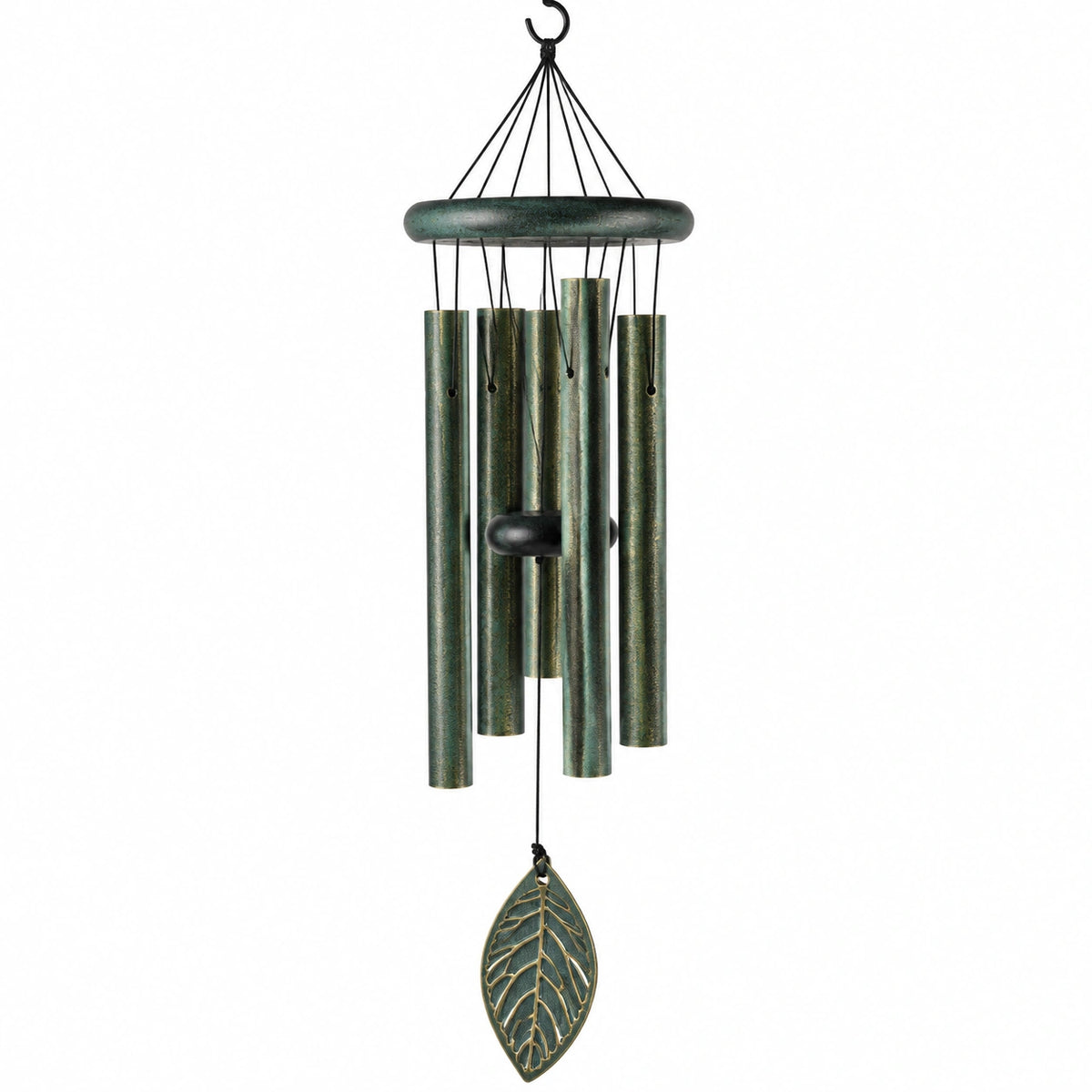 Carillon éolien 75 cm en métal vert style feuille