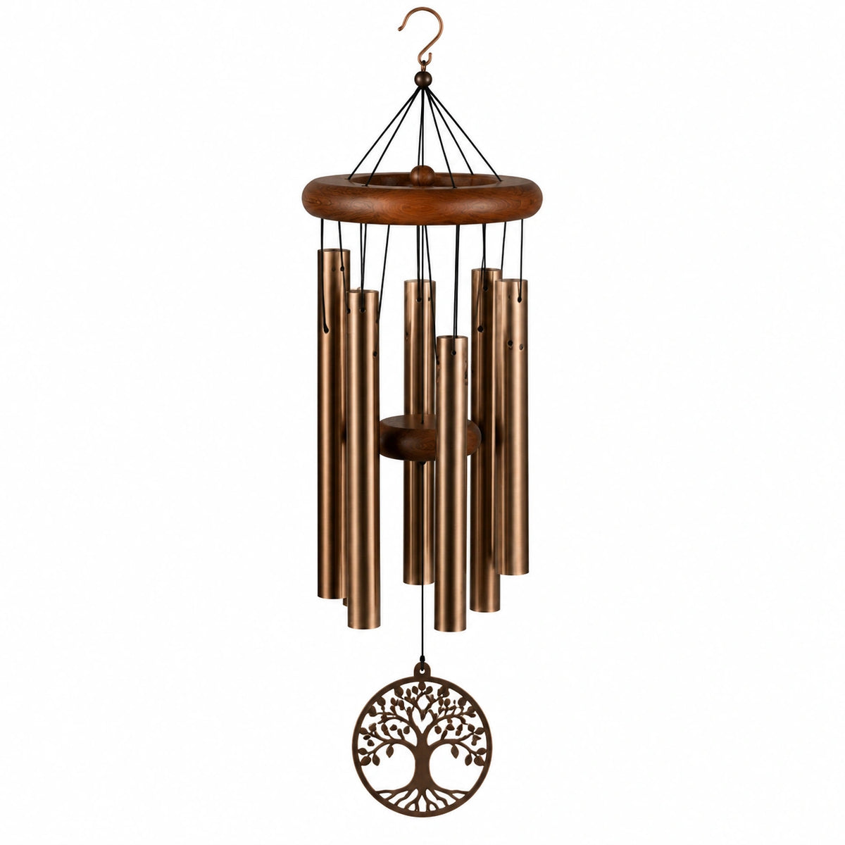 Carillon éolien 85 cm en métal et bois bronze décoratif à suspendre
