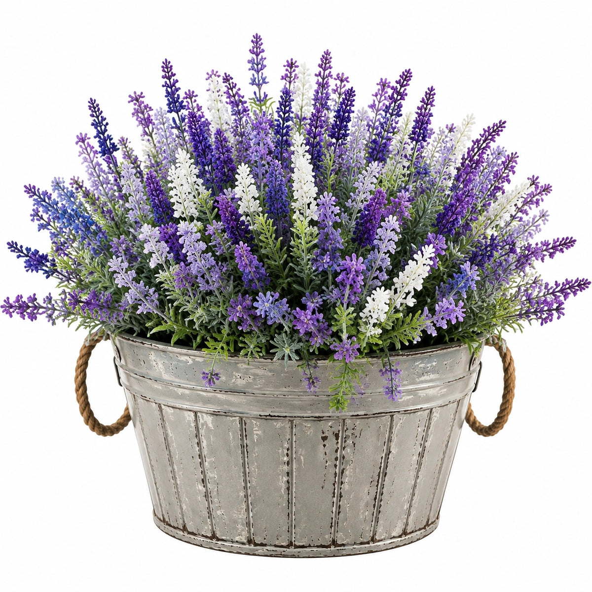 Plante artificielle en pot 45 cm lavande violet blanc métal style rustique