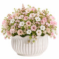 Plante artificielle en pot 38 cm fleurs textile rose blanc décorative