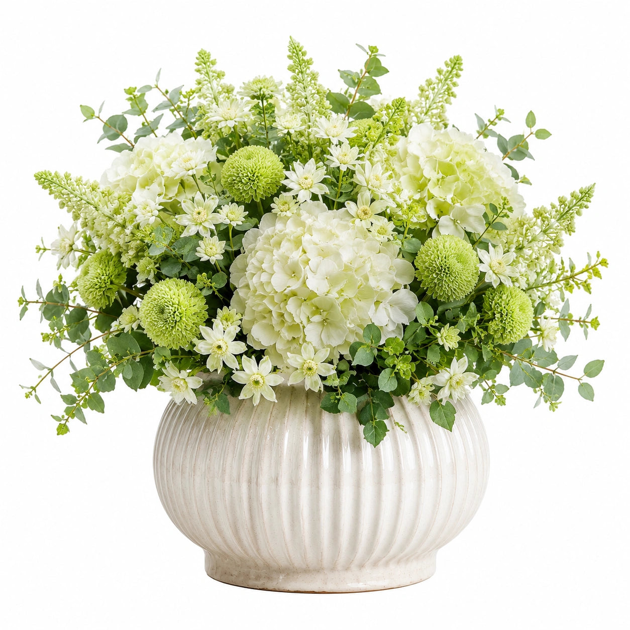 Plante fleurie artificielle en pot 55 cm blanc vert céramique décoration intérieure