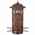 Mangeoire à oiseaux suspendue diamètre 24 cm hauteur 35 cm en métal bronze avec perchoirs style rustique