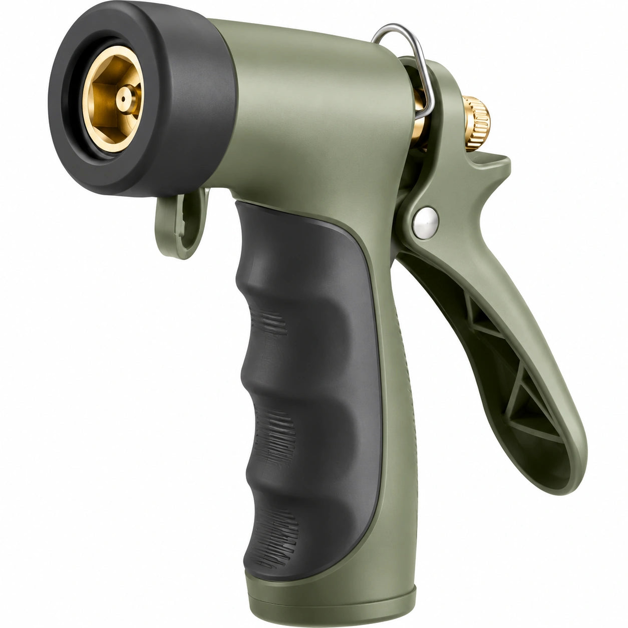 Pistolet d'arrosage format compact en plastique vert et noir à jet réglable