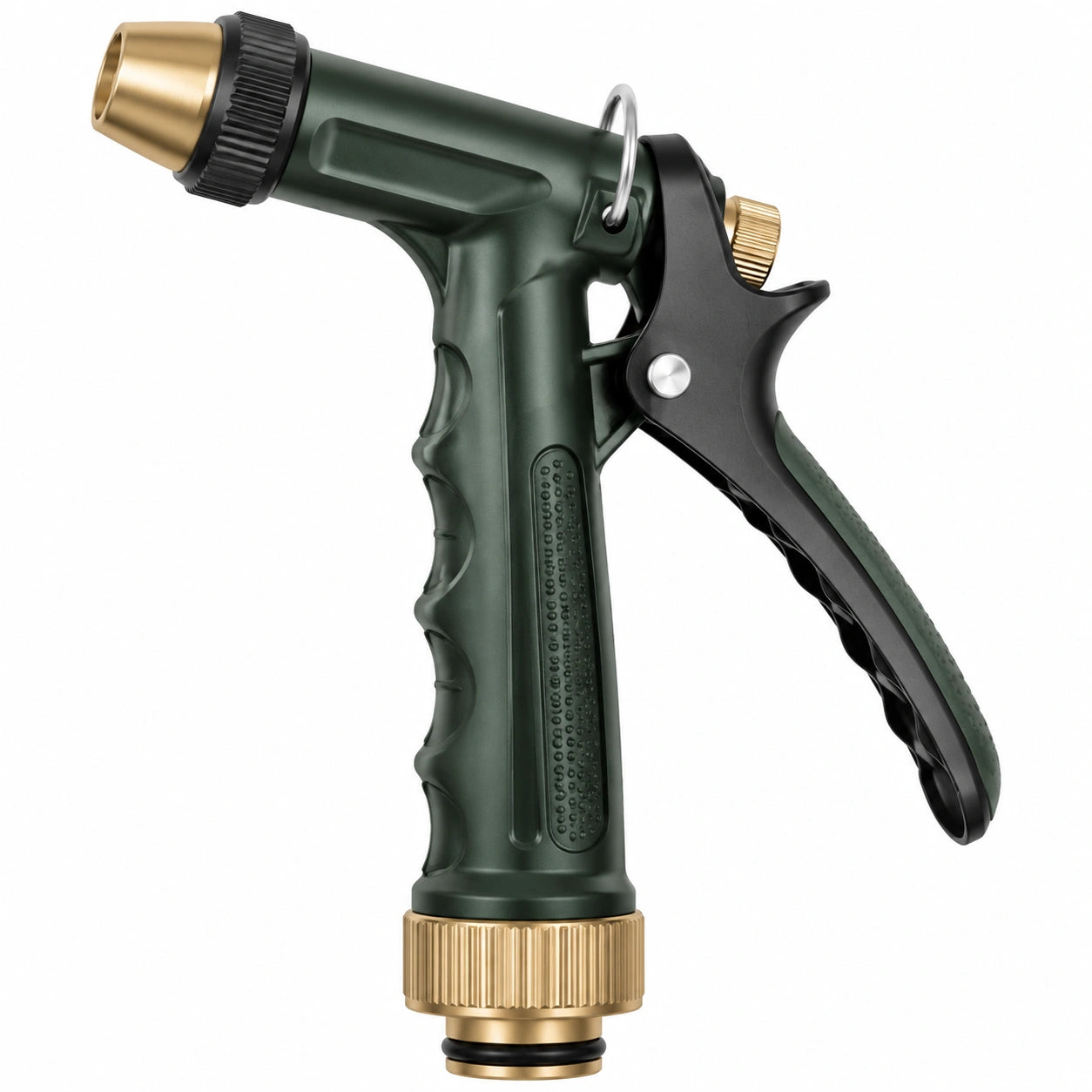 Pistolet d'arrosage compact en plastique vert et laiton à jet réglable