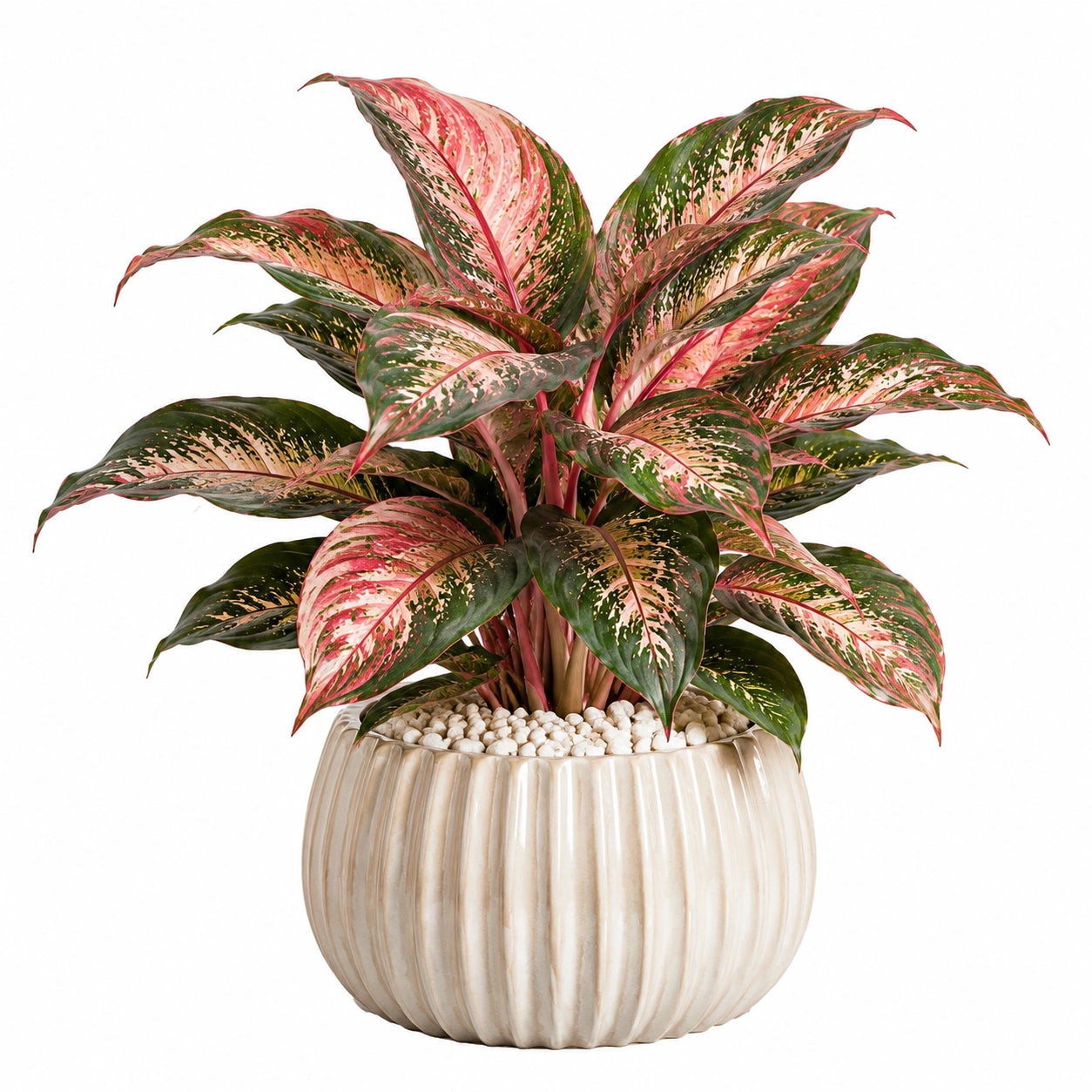 Plante artificielle en pot 65 cm feuillage vert et rose décoratif intérieur